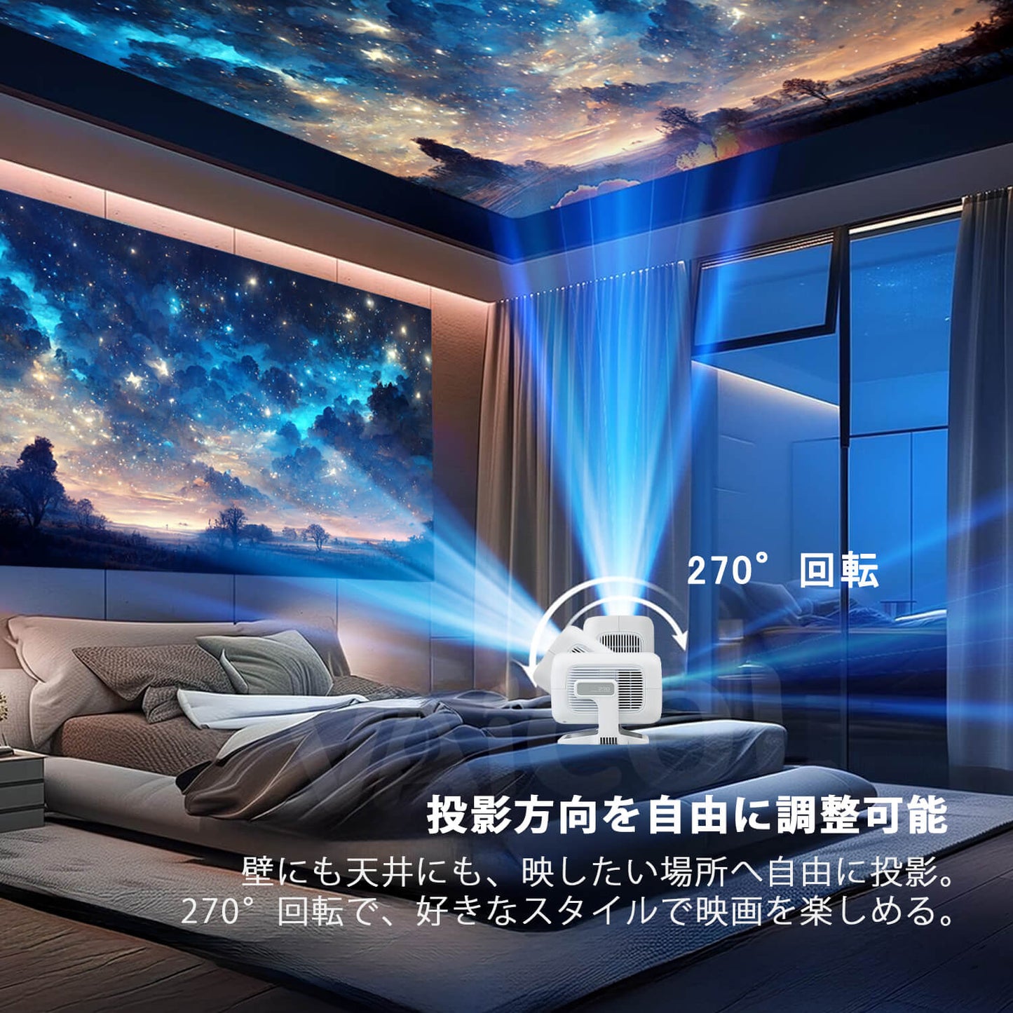 プロジェクター 家庭用 Netflix公式認証&Android TV13.0搭載 270°回転 小型 プロジェクター フルHD 1080p 4K対応 電動フォーカス 自動台形補正 ホームプロジェクター 天井投影 スピーカー スマホ/ノートパソコン/Switch/などに対応