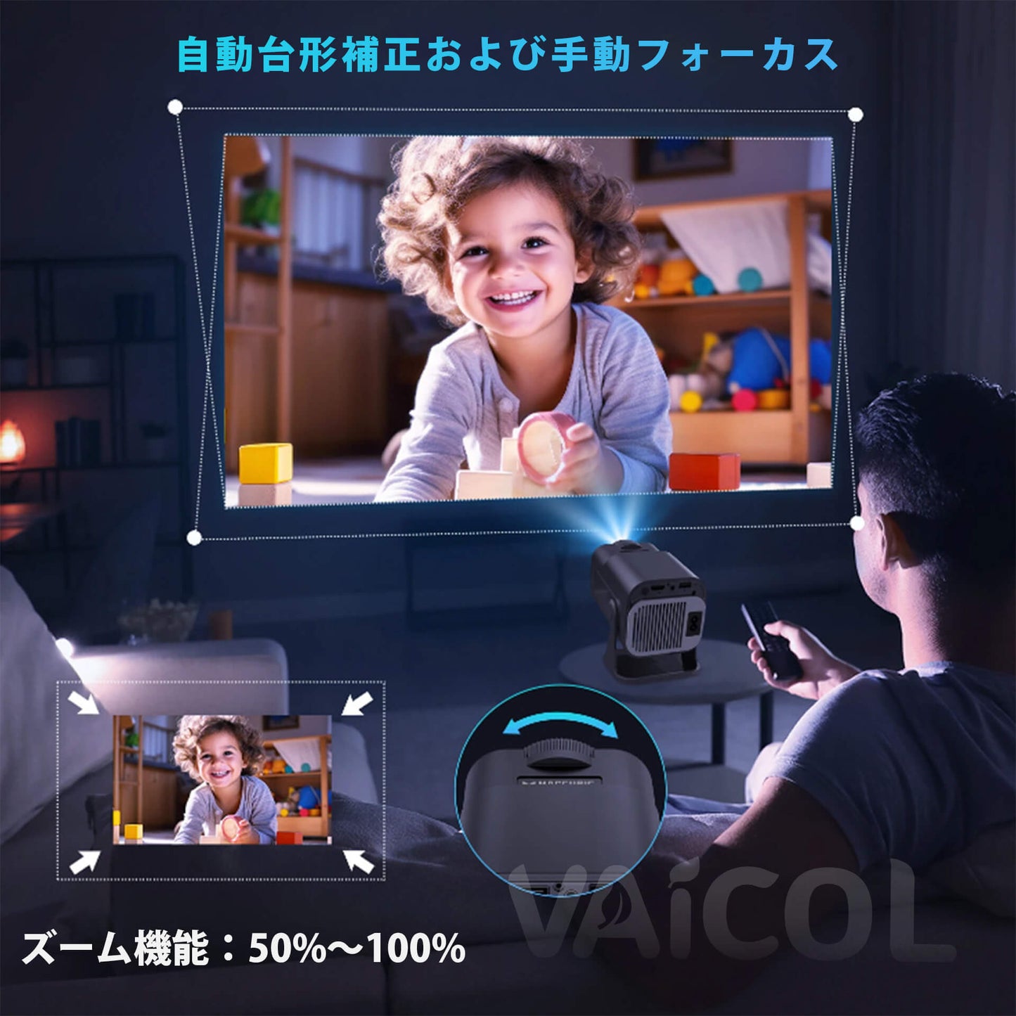 プロジェクター 小型 270°回転・Android TV搭載 自動台形補正 18000LM 1080P 4K対応 プロジェクター 家庭用 天井投影 ホームシアター Wi-Fi6 Bluetooth HiFiスピーカー 50％ズーム機能 スマホ/ノートパソコン/USB/Switch/などに対応