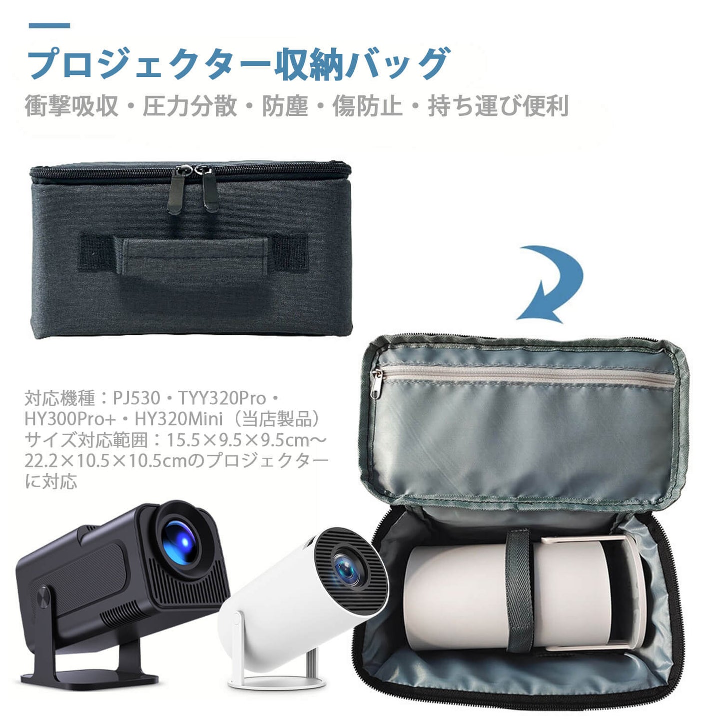 プロジェクター収納ケース｜防塵＆衝撃吸収｜PJ530・TYY320Pro・HY300Pro+・HY320Mini対応｜リモコン・ケーブルも整理可能｜コンパクトで持ち運び便利