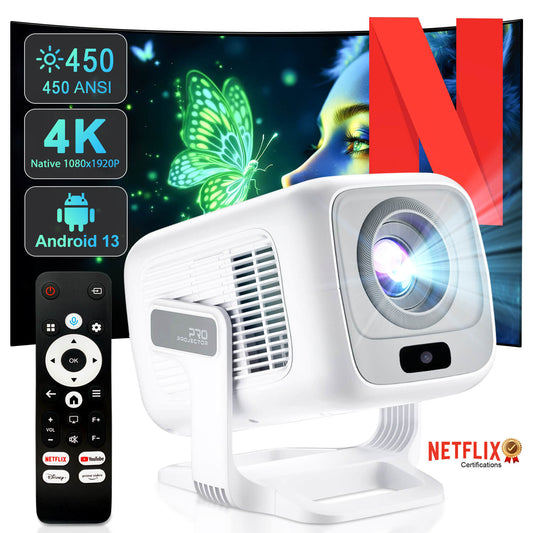 プロジェクター 家庭用 Netflix公式認証&Android TV13.0搭載 270°回転 小型 プロジェクター フルHD 1080p 4K対応 電動フォーカス 自動台形補正 ホームプロジェクター 天井投影 スピーカー スマホ/ノートパソコン/Switch/などに対応