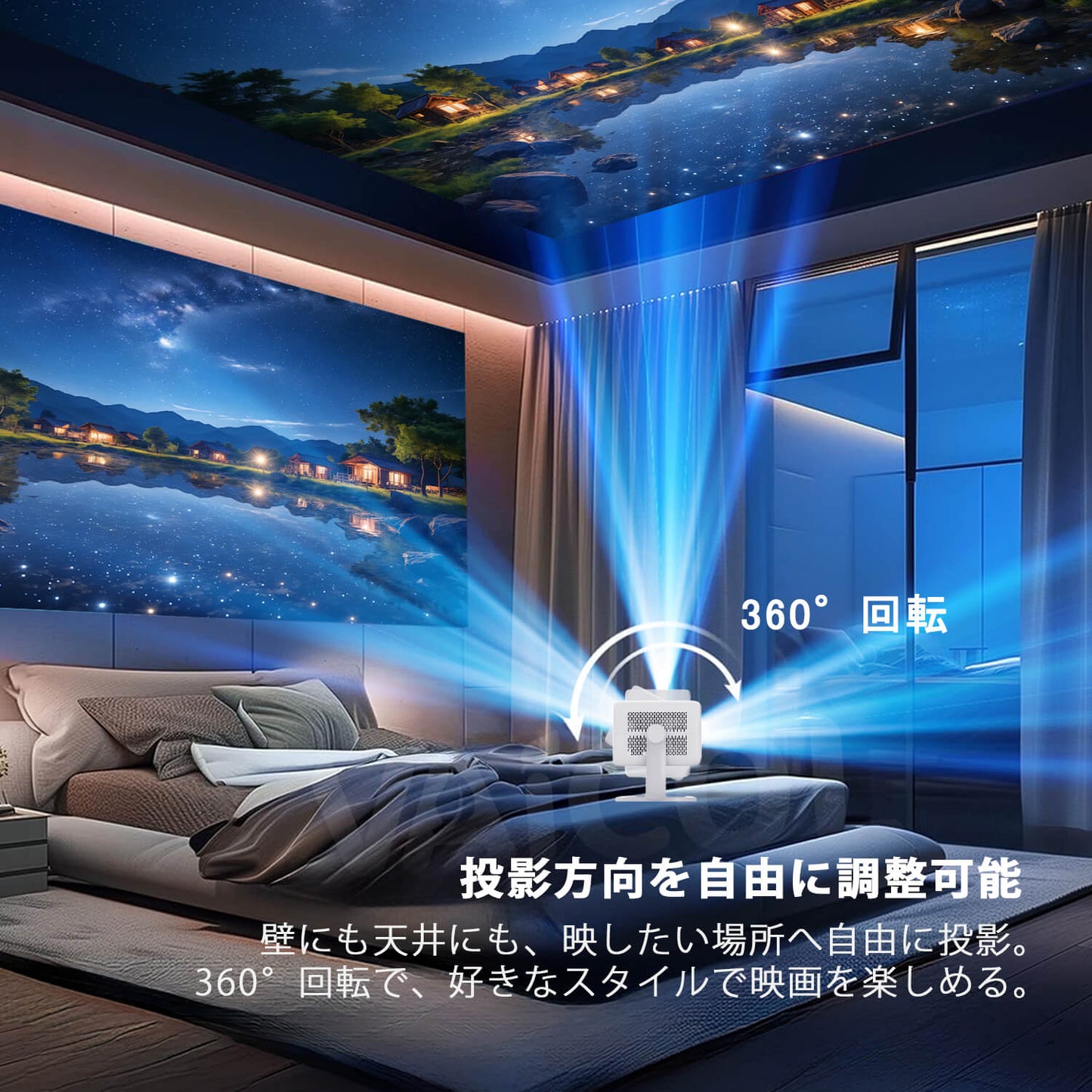 プロジェクター 家庭用【1080P FHD・Netflix公式ライセンス】Android TV13.0搭載 360°回転 小型 プロジェクター 天井投影 650ANSI 4K対応 オートフォーカス/全自動台形補正/スクリーンアジャスト/障害物自動回避/ズーム ホームプロジェクター